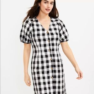 Petite Gingham Button Down V-Neck Dress
